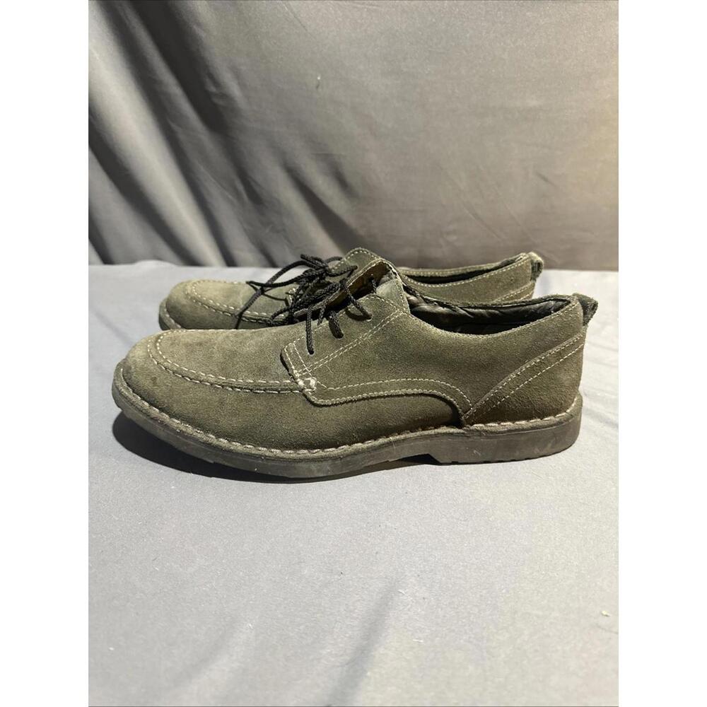 L.L. Bean Stitched Suede Moc Toe 3-Eyelet Derby Oxford Olive Gr S11 #407